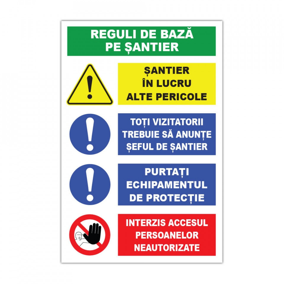 Panou Indicator PVC 4mm "Reguli de baza pe șantier"