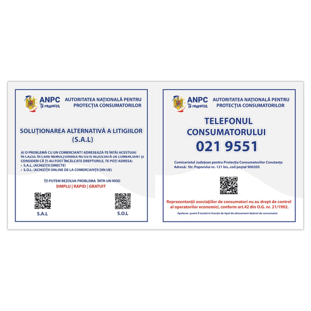 Placuta Obligatorie Combinata "SAL si Telefonul Consumatorului" — 40×20 cm - Constanta