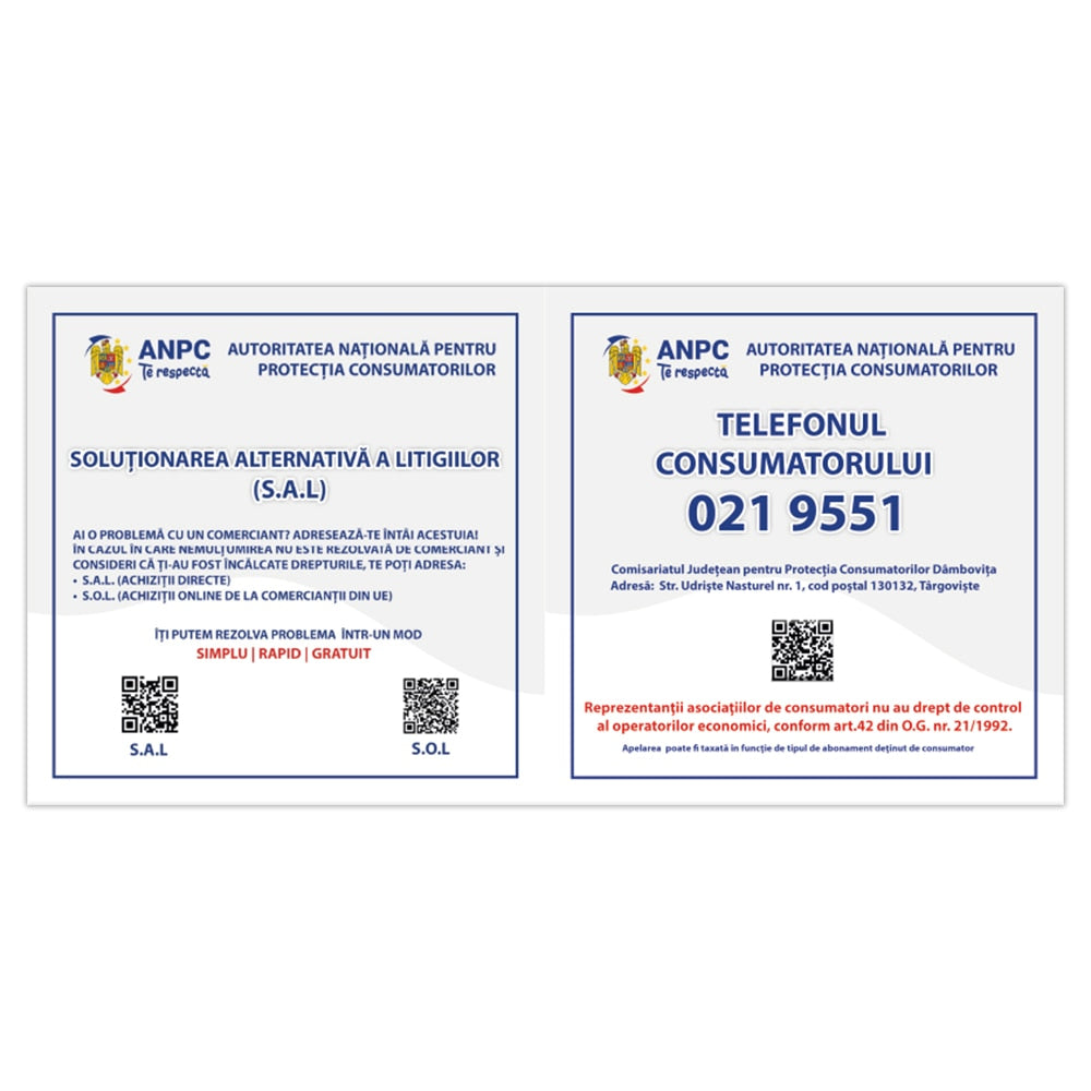 Placuta Obligatorie Combinata "SAL si Telefonul Consumatorului" — 40×20 cm - Dambovita