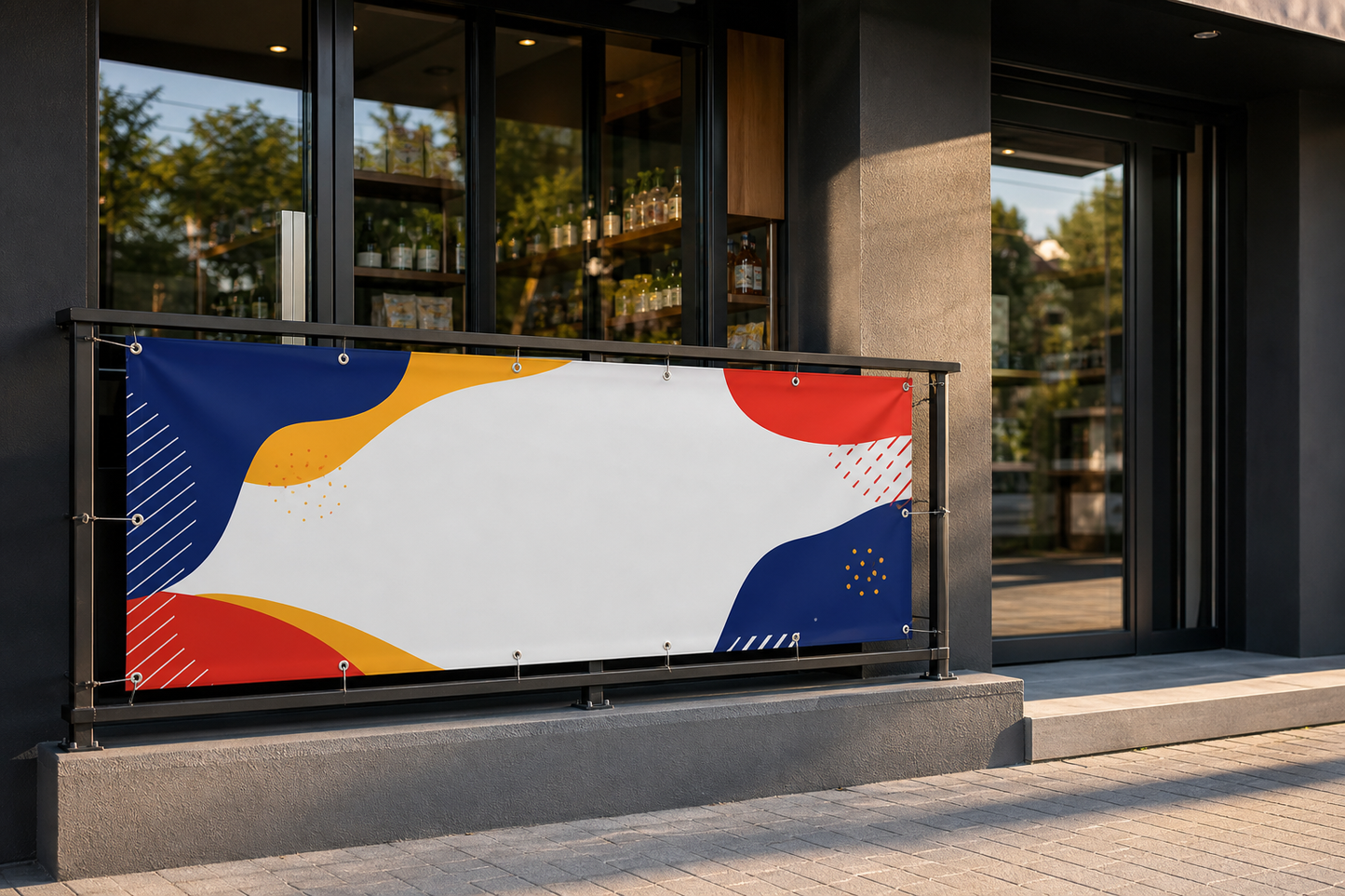 Banner personalizat montat la vitrina