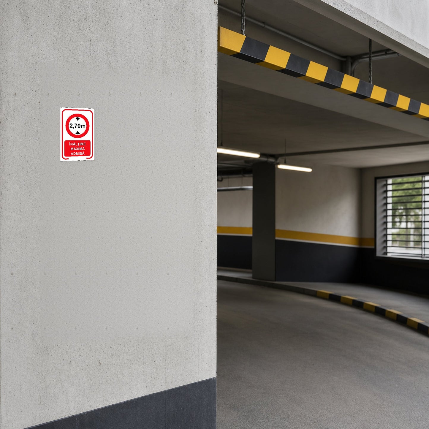 Indicator Înălțime maximă admisă 2,70 m, placă PVC rigidă 4 mm - 02 mockup parcare 20x30