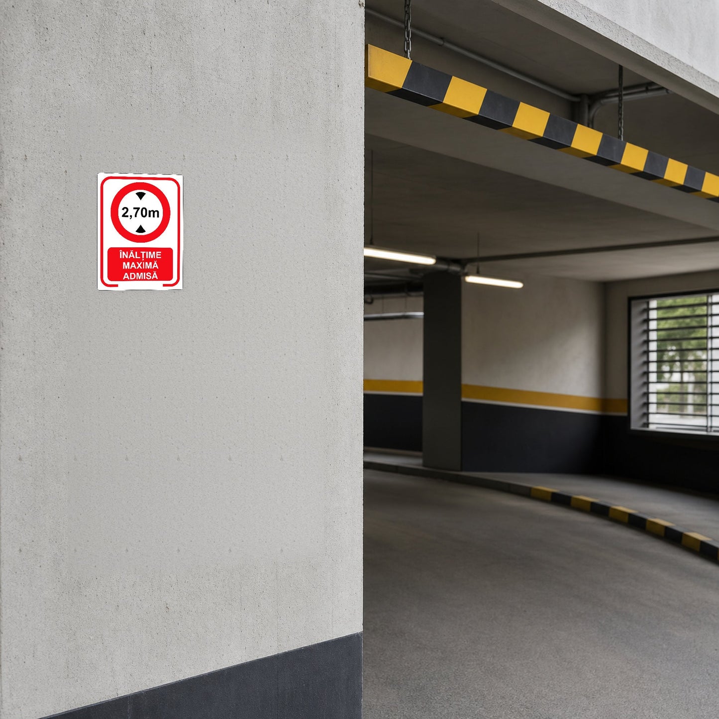 Indicator Înălțime maximă admisă 2,70 m, placă PVC rigidă 4 mm - 02 mockup parcare 30x40