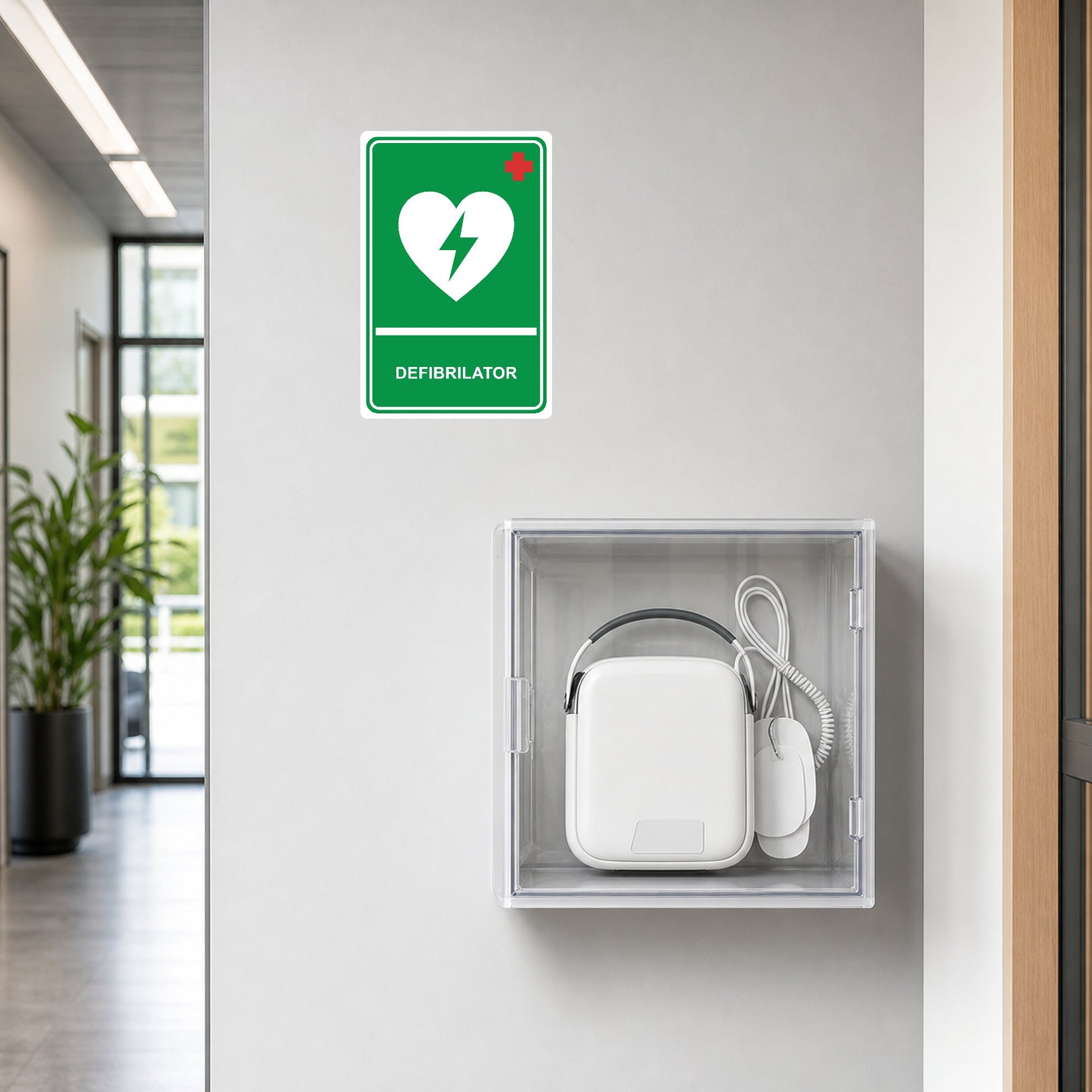 Sticker indicator Defibrilator AED, PVC autoadeziv, 20 x 30 cm – imaginea 2