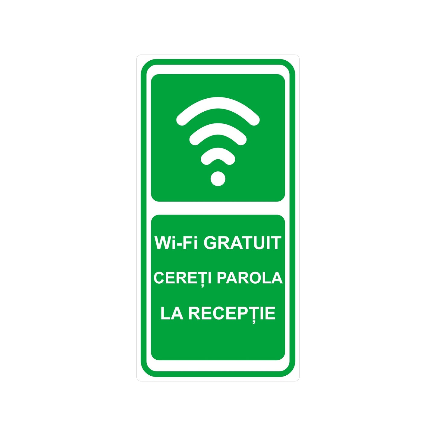 Sticker / Etichetă autocolantă „Wi-Fi gratuit – Cereți parola la recepție”, PVC impermeabil rezistent UV, 10 x 20 cm, Alb - imagine 1