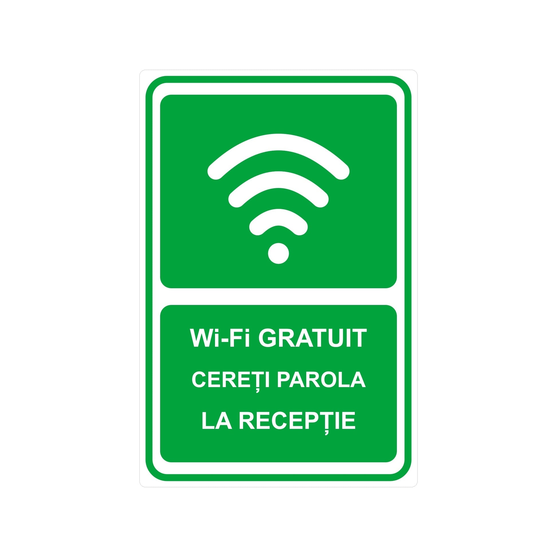 Sticker / Etichetă autocolantă „Wi-Fi gratuit – Cereți parola la recepție”, PVC impermeabil rezistent UV, 20 x 30 cm, Alb - imagine 1