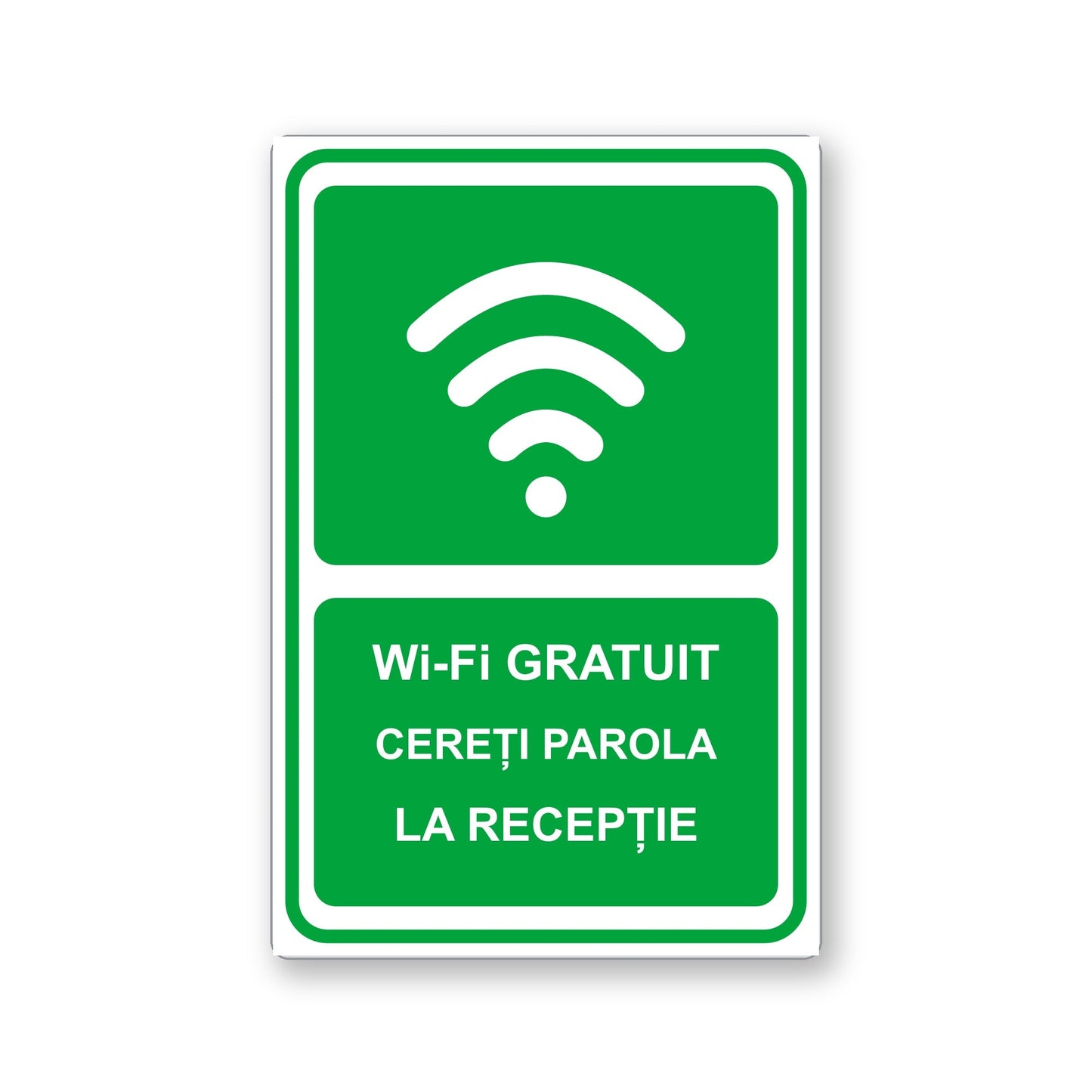 Indicator Wi-Fi gratuit, Cereți parola la recepție, placă PVC rigid 4 mm, 20 x 30 cm, Alb - imagine 1