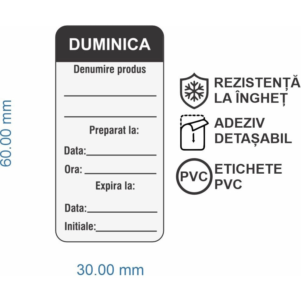 Set 500 Etichete HACCP "DUMINICA" — 3×6cm (removable)
