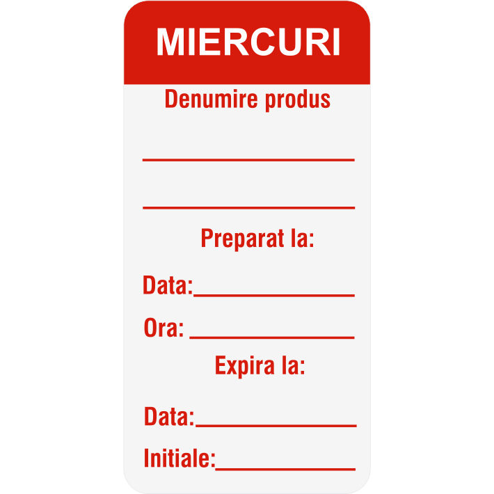Set 700 Etichete HACCP "Zilele săptămânii" — 3×6cm (removable)