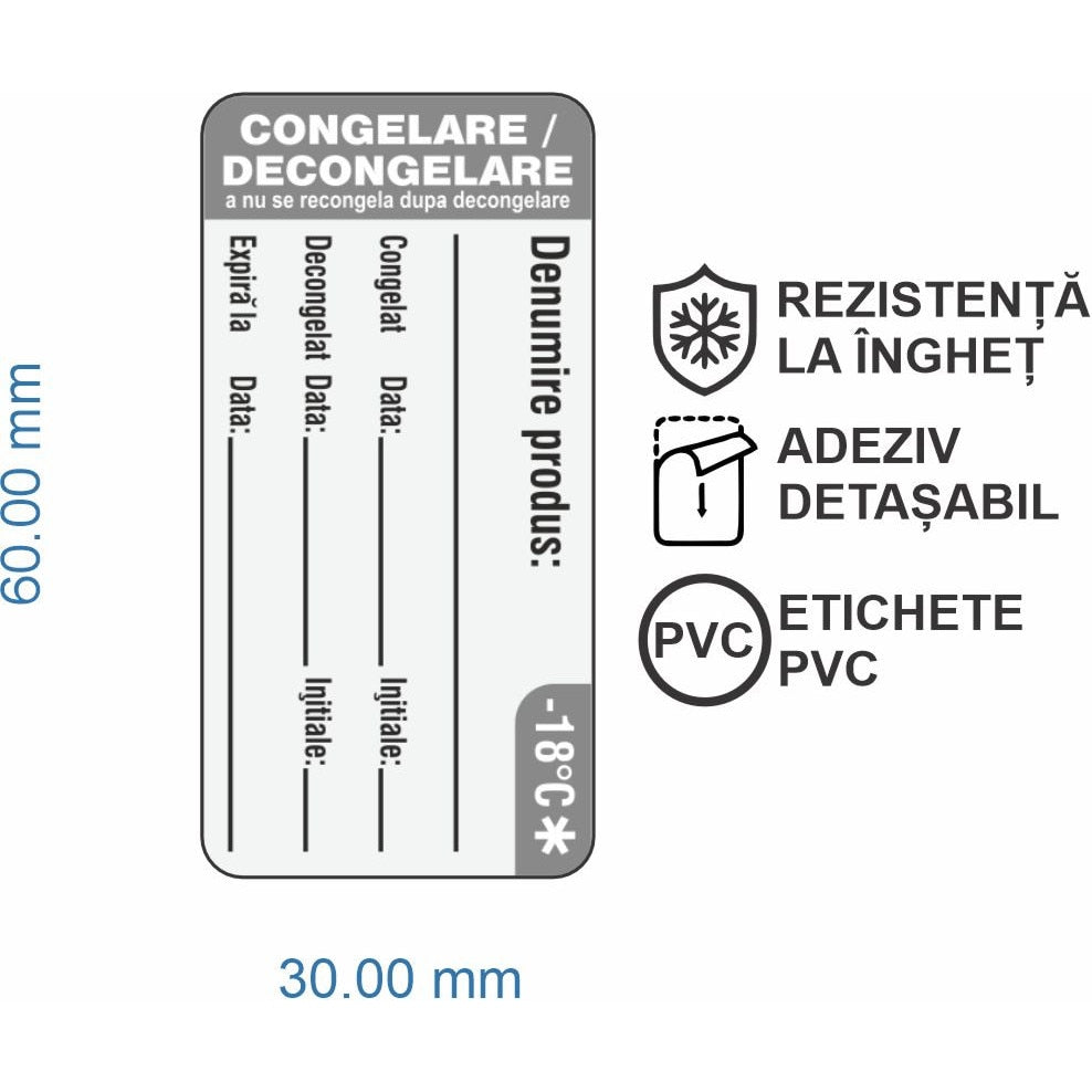 Set 500 Etichete HACCP "Produse congelate" — 3×6cm (removable)