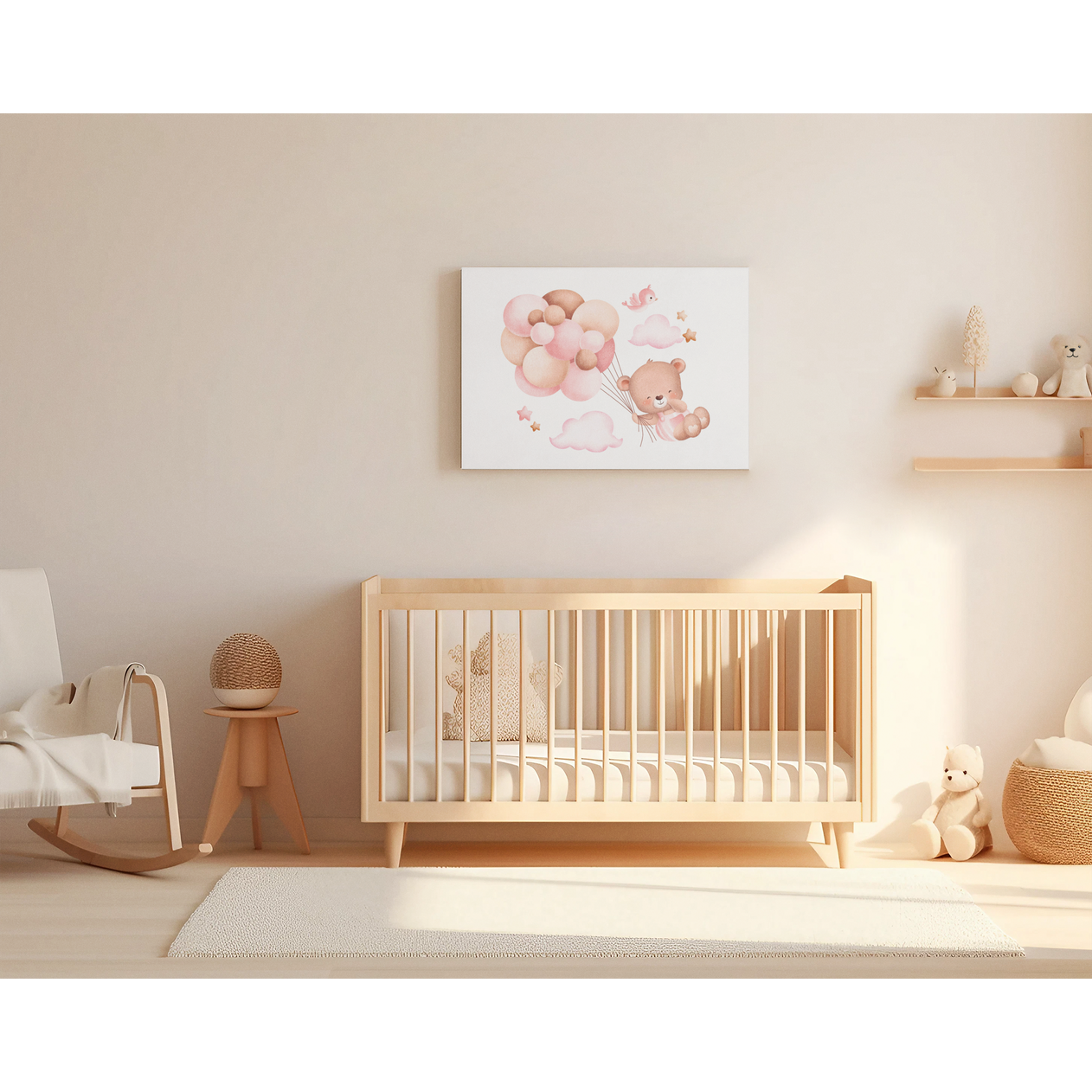 Tablou canvas "Pink balloon teddy" - 60x40 cm