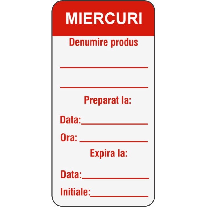 Set 500 Etichete HACCP "MIERCURI" — 3×6cm (removable)